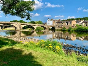 River and bridge in a village