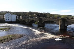 Bridge and river in village