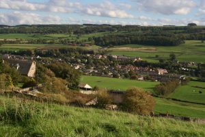 Looking down on a village in the countryside
