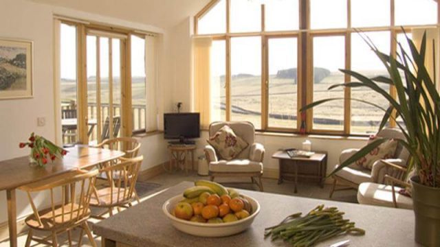 Room interior looking out over countryside