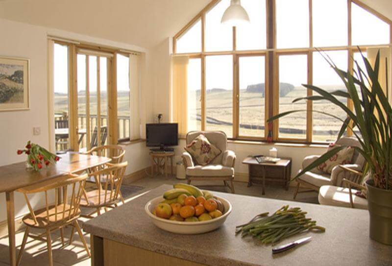 Room interior looking out over countryside
