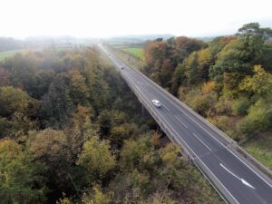 Aerial view of road bridge